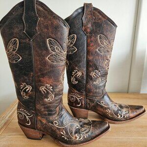 Circle G by Corral Dragonfly Embroidery Square-Toe Cowgirl Boots – Size 8.5, Exc